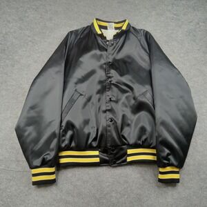 Vintage Aristo Jac Jacket Mens Large Black Satin Varsity PayLine West Inc USA‎